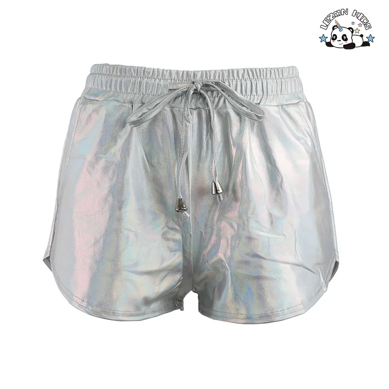 LEZONKIDS - Customized Metallic Fabric Kids Shorts High Waist Toddler Baby Solid Color Casual Girls Shorts